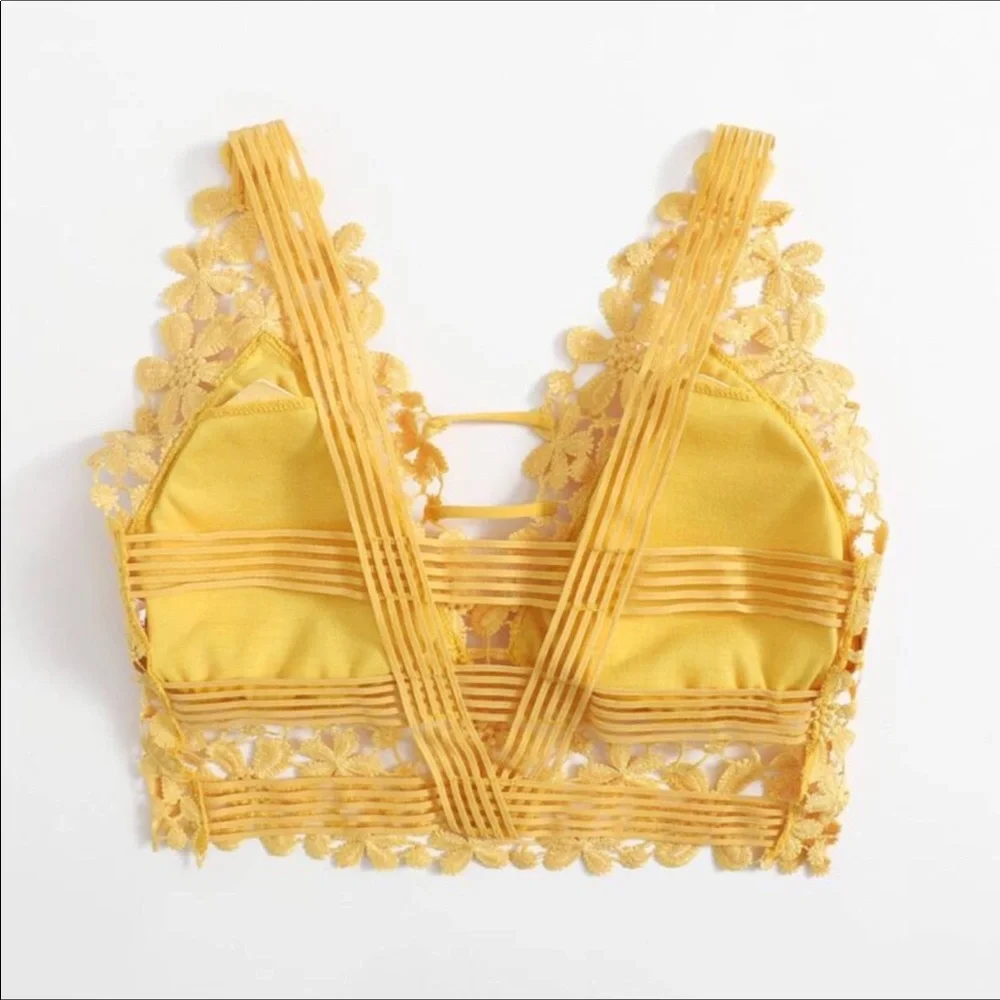 💕NWT Yellow Guipure Embroidered Longline Bralette Top💕 - Picture 5 of 5